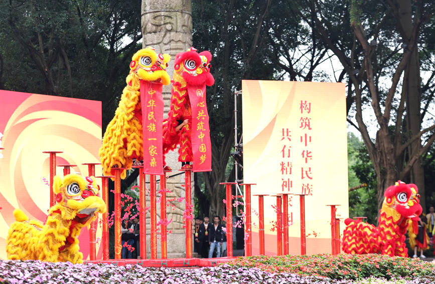 藤县狮舞表演。黄云摄